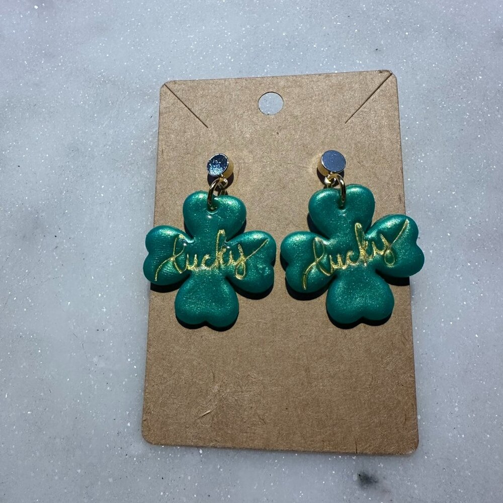 Handmade Green and Gold "Lucky" 4-Leaf Clover Earrings